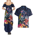 Australia and New Zealand Couples Matching Summer Maxi Dress and Hawaiian Shirt Merry Christmas-Tuatara and Koala with Plants Xmas Style