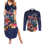 Australia and New Zealand Couples Matching Summer Maxi Dress and Long Sleeve Button Shirt Merry Christmas-Tuatara and Koala with Plants Xmas Style