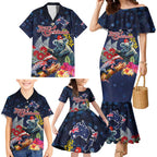 Australia and New Zealand Family Matching Mermaid Dress and Hawaiian Shirt Merry Christmas-Tuatara and Koala with Plants Xmas Style