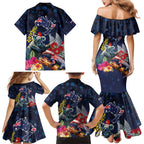 Australia and New Zealand Family Matching Mermaid Dress and Hawaiian Shirt Merry Christmas-Tuatara and Koala with Plants Xmas Style