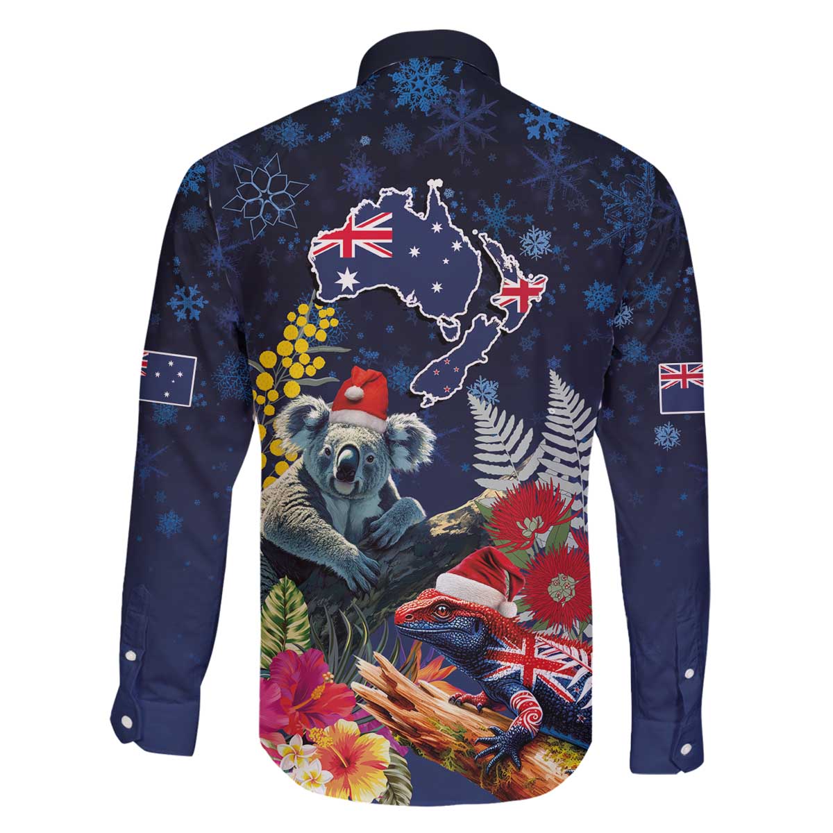 Australia and New Zealand Family Matching Off The Shoulder Long Sleeve Dress and Hawaiian Shirt Merry Christmas-Tuatara and Koala with Plants Xmas Style