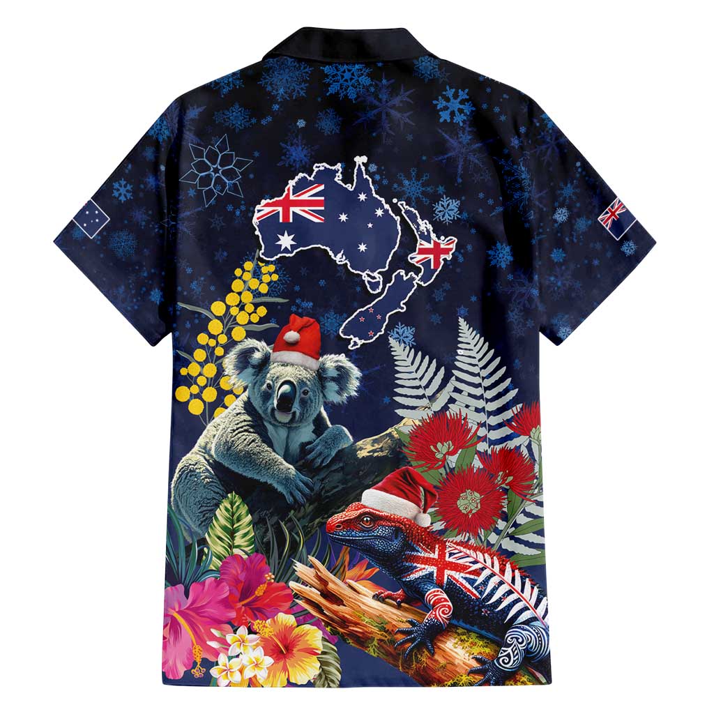 Australia and New Zealand Family Matching Off Shoulder Maxi Dress and Hawaiian Shirt Merry Christmas-Tuatara and Koala with Plants Xmas Style
