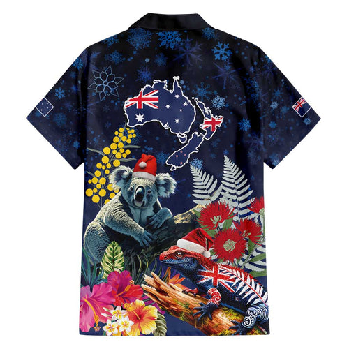 Australia and New Zealand Family Matching Off Shoulder Maxi Dress and Hawaiian Shirt Merry Christmas-Tuatara and Koala with Plants Xmas Style