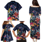Australia and New Zealand Family Matching Puletasi and Hawaiian Shirt Merry Christmas-Tuatara and Koala with Plants Xmas Style