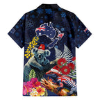 Australia and New Zealand Family Matching Short Sleeve Bodycon Dress and Hawaiian Shirt Merry Christmas-Tuatara and Koala with Plants Xmas Style