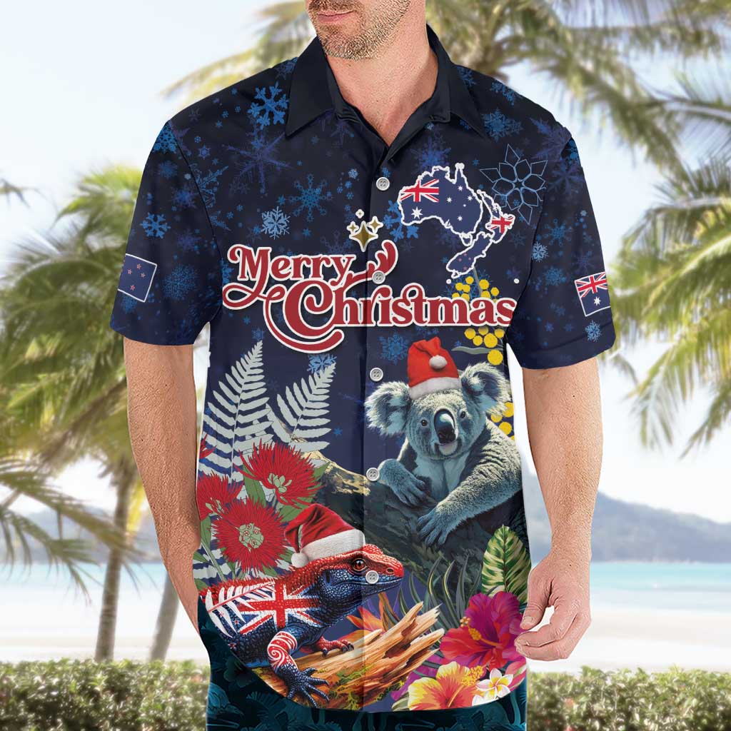 Australia and New Zealand Hawaiian Shirt Merry Christmas-Tuatara and Koala with Plants Xmas Style