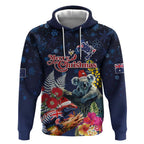 Australia and New Zealand Hoodie Merry Christmas-Tuatara and Koala with Plants Xmas Style