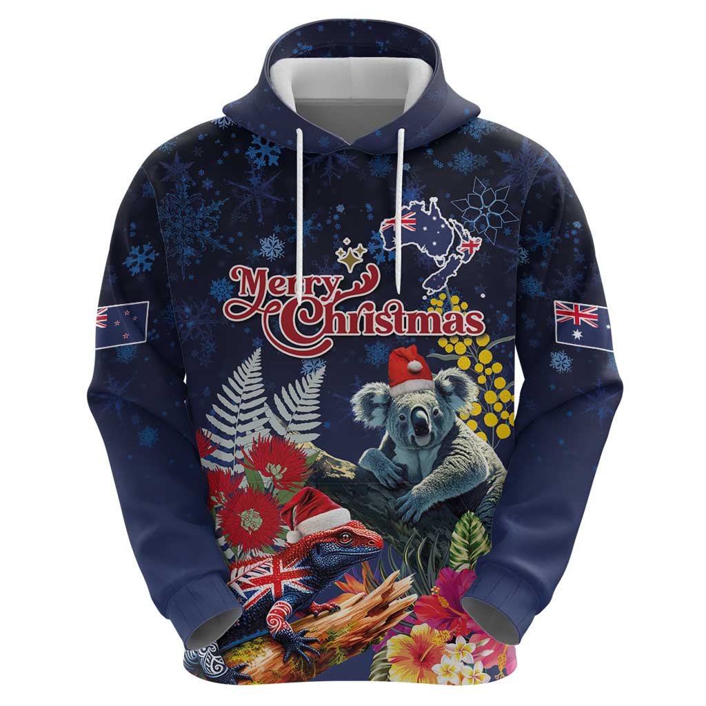 Australia and New Zealand Hoodie Merry Christmas-Tuatara and Koala with Plants Xmas Style