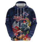 Australia and New Zealand Hoodie Merry Christmas-Tuatara and Koala with Plants Xmas Style
