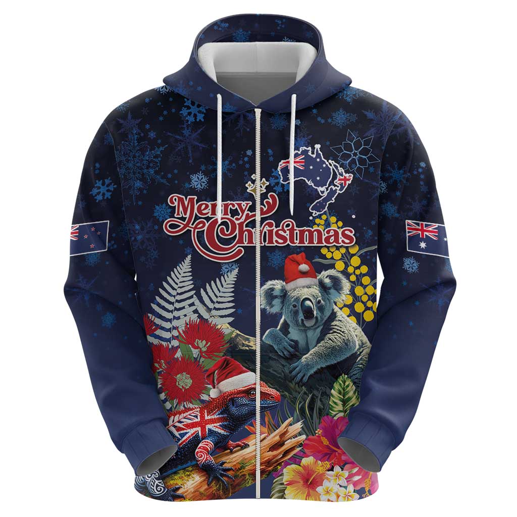 Australia and New Zealand Hoodie Merry Christmas-Tuatara and Koala with Plants Xmas Style