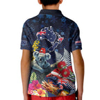 Australia and New Zealand Kid Polo Shirt Merry Christmas-Tuatara and Koala with Plants Xmas Style