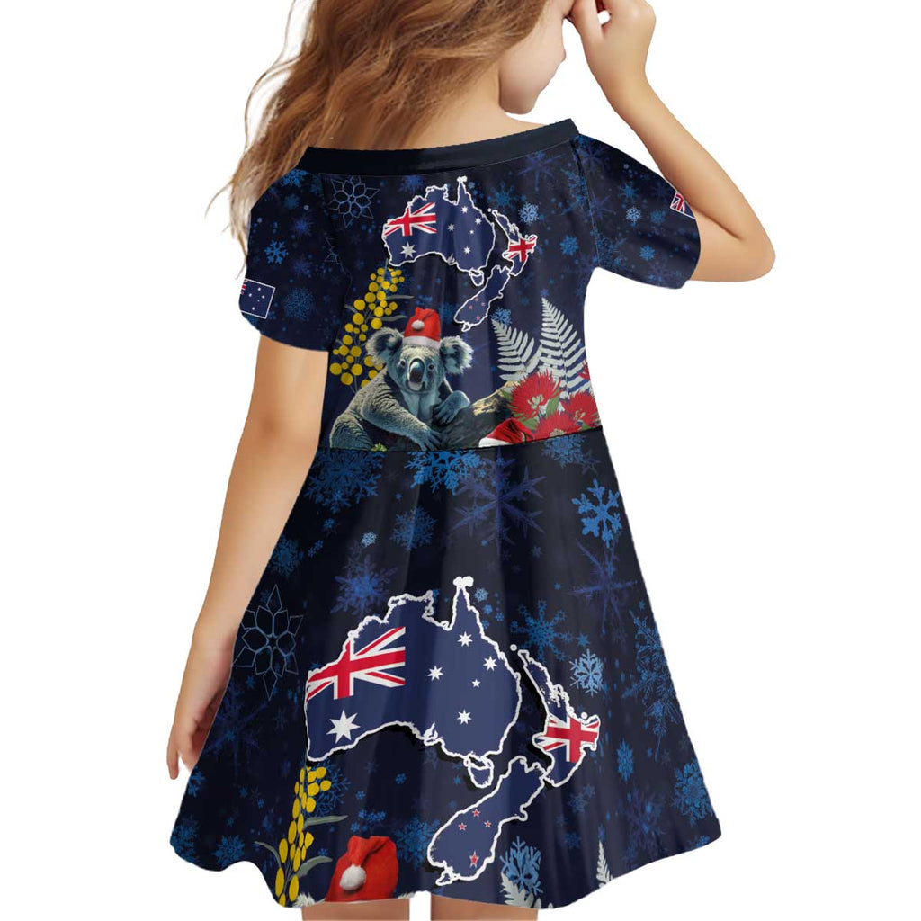 Australia and New Zealand Kid Short Sleeve Dress Merry Christmas-Tuatara and Koala with Plants Xmas Style
