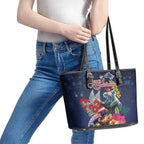 Australia and New Zealand Leather Tote Bag Merry Christmas-Tuatara and Koala with Plants Xmas Style