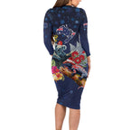Australia and New Zealand Long Sleeve Bodycon Dress Merry Christmas-Tuatara and Koala with Plants Xmas Style