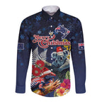 Australia and New Zealand Long Sleeve Button Shirt Merry Christmas-Tuatara and Koala with Plants Xmas Style