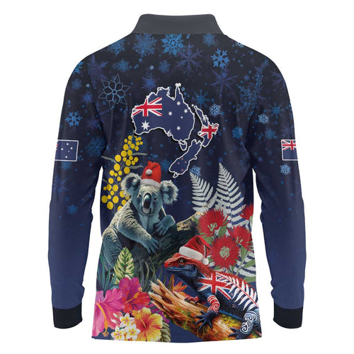 Australia and New Zealand Long Sleeve Polo Shirt Merry Christmas-Tuatara and Koala with Plants Xmas Style