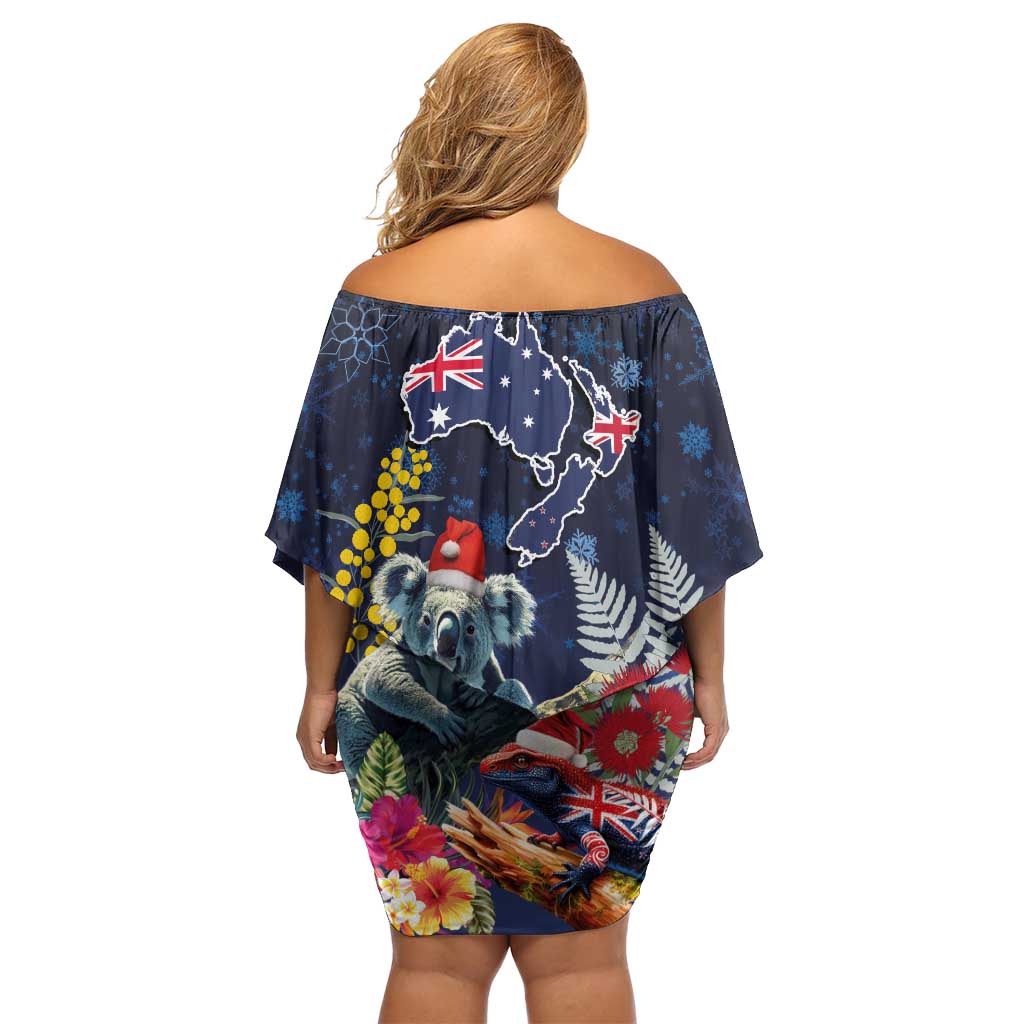 Australia and New Zealand Off Shoulder Short Dress Merry Christmas-Tuatara and Koala with Plants Xmas Style
