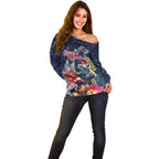 Australia and New Zealand Off Shoulder Sweater Merry Christmas-Tuatara and Koala with Plants Xmas Style