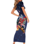 Australia and New Zealand Short Sleeve Bodycon Dress Merry Christmas-Tuatara and Koala with Plants Xmas Style