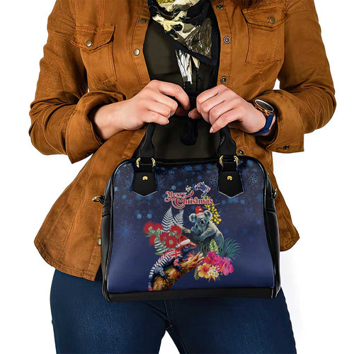 Australia and New Zealand Shoulder Handbag Merry Christmas-Tuatara and Koala with Plants Xmas Style