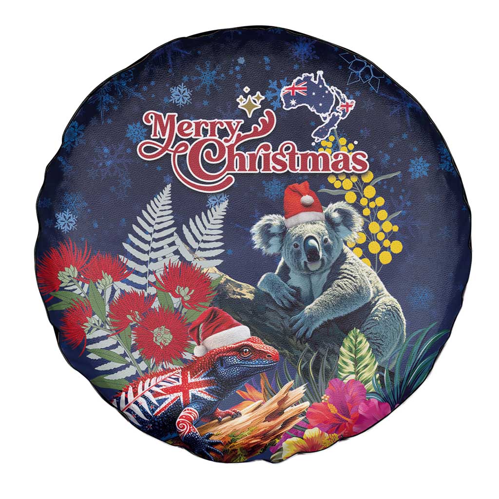 Australia and New Zealand Spare Tire Cover Merry Christmas-Tuatara and Koala with Plants Xmas Style