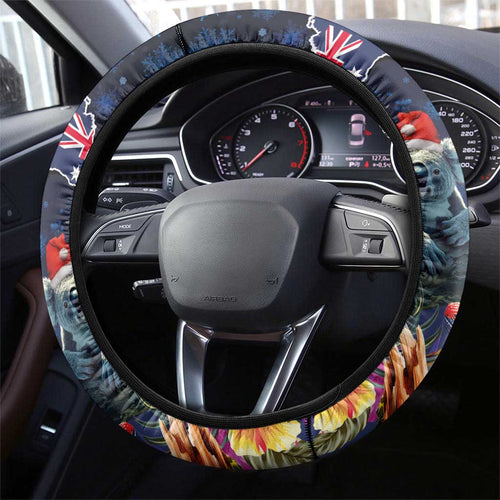 Australia and New Zealand Steering Wheel Cover Merry Christmas-Tuatara and Koala with Plants Xmas Style