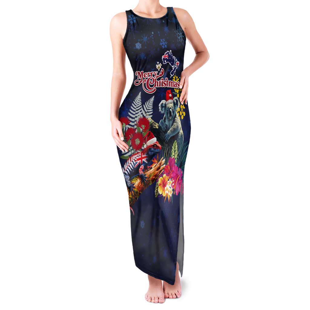 Australia and New Zealand Tank Maxi Dress Merry Christmas-Tuatara and Koala with Plants Xmas Style