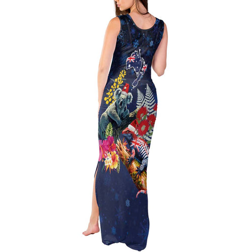 Australia and New Zealand Tank Maxi Dress Merry Christmas-Tuatara and Koala with Plants Xmas Style