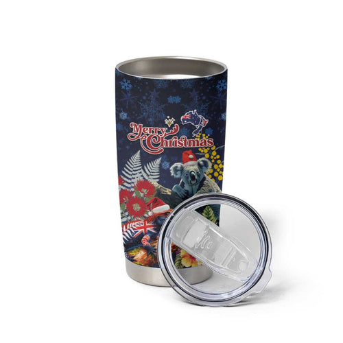 Australia and New Zealand Tumbler Cup Merry Christmas-Tuatara and Koala with Plants Xmas Style