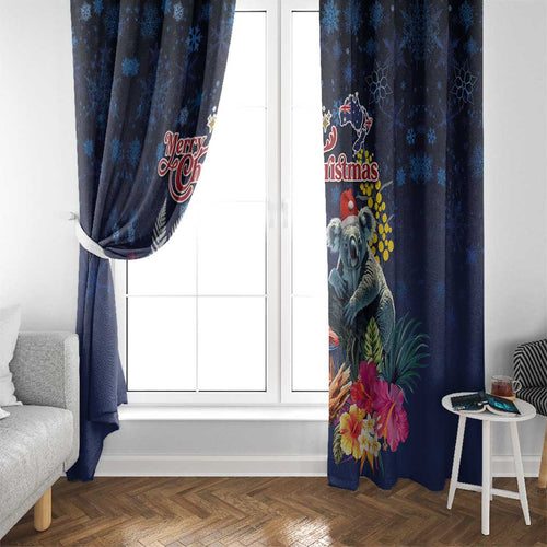 Australia and New Zealand Window Curtain Merry Christmas-Tuatara and Koala with Plants Xmas Style