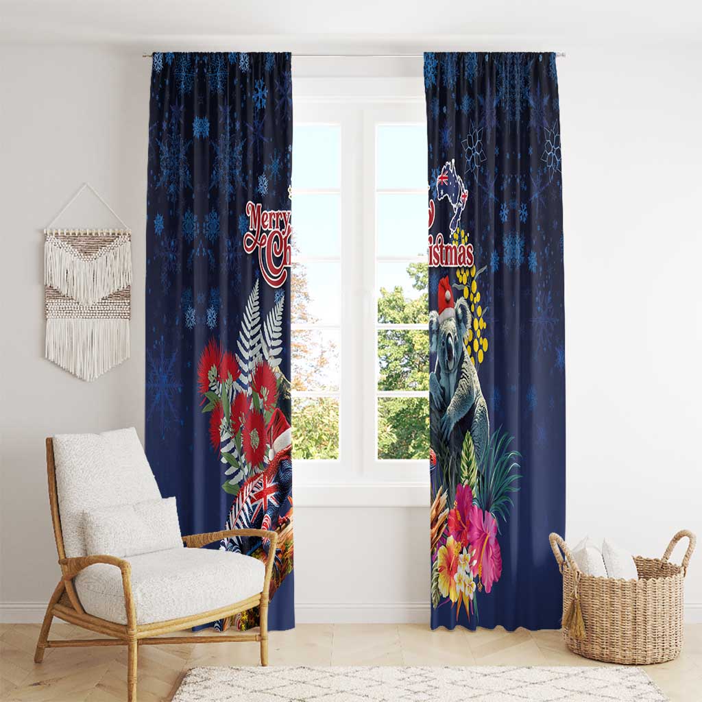 Australia and New Zealand Window Curtain Merry Christmas-Tuatara and Koala with Plants Xmas Style