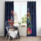 Australia and New Zealand Window Curtain Merry Christmas-Tuatara and Koala with Plants Xmas Style