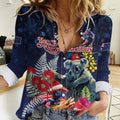 Australia and New Zealand Women Casual Shirt Merry Christmas-Tuatara and Koala with Plants Xmas Style