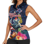Australia and New Zealand Women Sleeveless Polo Shirt Merry Christmas-Tuatara and Koala with Plants Xmas Style