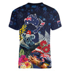 Australia and New Zealand Women V-Neck T-Shirt Merry Christmas-Tuatara and Koala with Plants Xmas Style