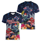 Australia and New Zealand Women V-Neck T-Shirt Merry Christmas-Tuatara and Koala with Plants Xmas Style
