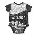 New Zealand World Cup 2023 Baby Onesie Aotearoa Haka Rugby with Silver Fern Maori Ethnic Pattern