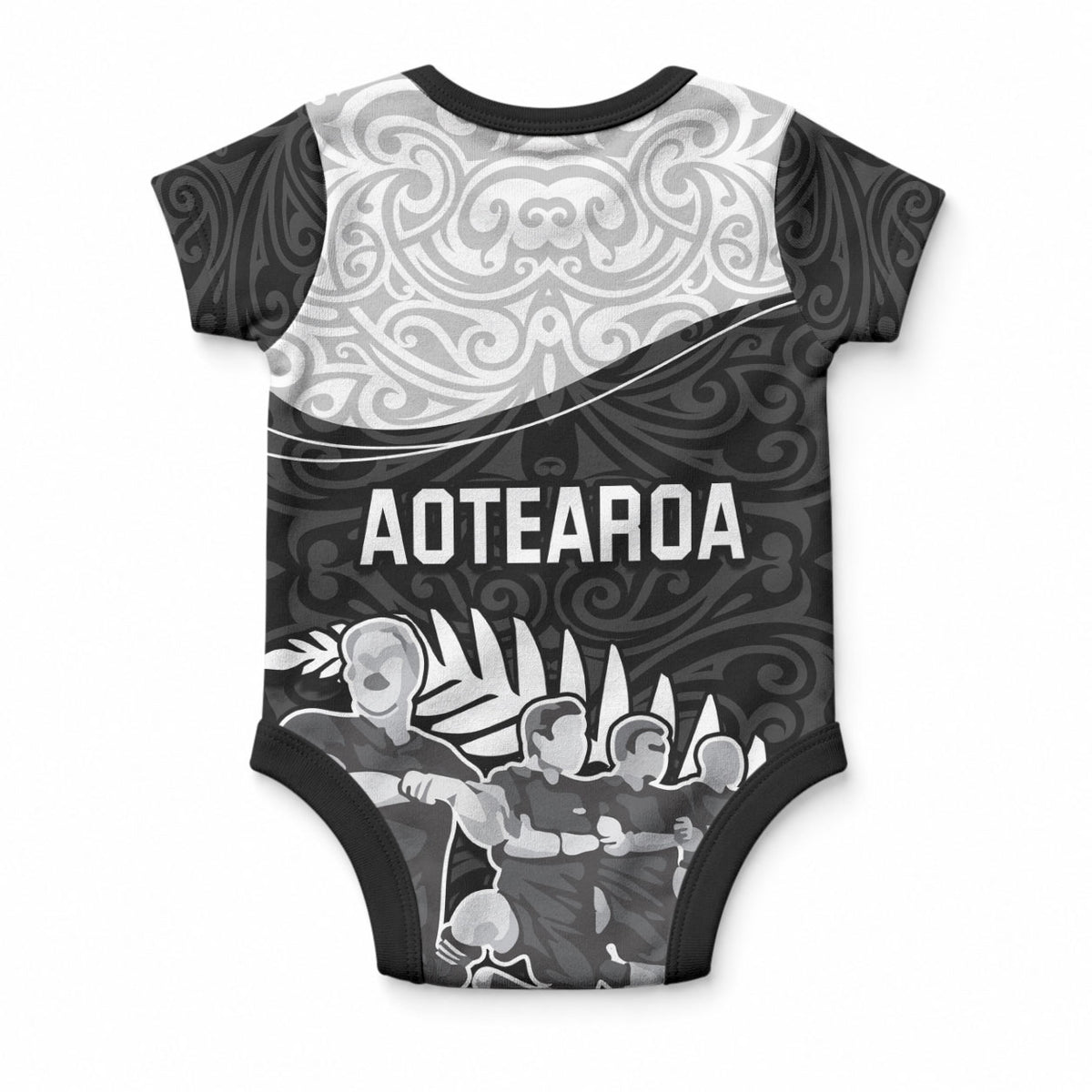 New Zealand World Cup 2023 Baby Onesie Aotearoa Haka Rugby with Silver Fern Maori Ethnic Pattern