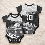 Custom New Zealand World Cup 2023 Baby Onesie Aotearoa Haka Rugby with Silver Fern Maori Ethnic Pattern