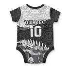 Custom New Zealand World Cup 2023 Baby Onesie Aotearoa Haka Rugby with Silver Fern Maori Ethnic Pattern