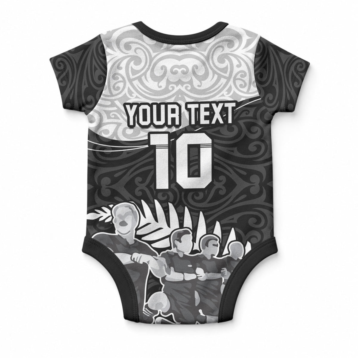 Custom New Zealand World Cup 2023 Baby Onesie Aotearoa Haka Rugby with Silver Fern Maori Ethnic Pattern
