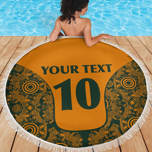 Custom Australia Rugby Championship 2024 Beach Blanket Aboriginal Art Tattoo Pattern