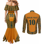 Custom Australia Rugby Championship 2024 Couples Matching Mermaid Dress and Long Sleeve Button Shirt Aboriginal Art Tattoo Pattern