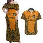Custom Australia Rugby Championship 2024 Couples Matching Off Shoulder Maxi Dress and Hawaiian Shirt Aboriginal Art Tattoo Pattern