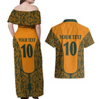 Custom Australia Rugby Championship 2024 Couples Matching Off Shoulder Maxi Dress and Hawaiian Shirt Aboriginal Art Tattoo Pattern