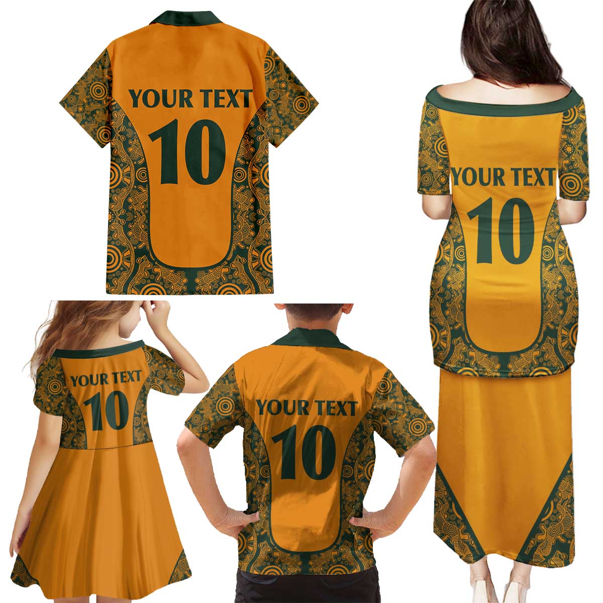 Custom Australia Rugby Championship 2024 Family Matching Puletasi and Hawaiian Shirt Aboriginal Art Tattoo Pattern