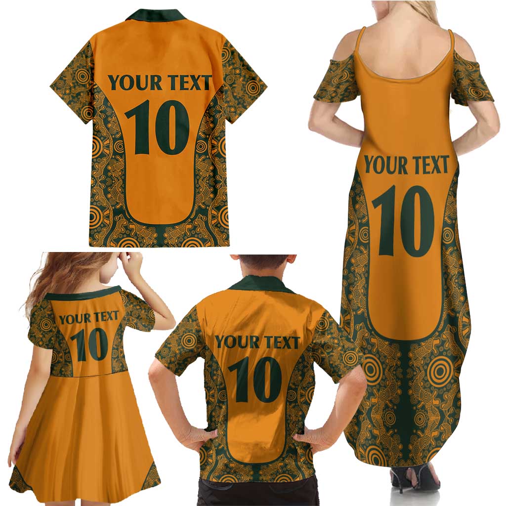 Custom Australia Rugby Championship 2024 Family Matching Summer Maxi Dress and Hawaiian Shirt Aboriginal Art Tattoo Pattern