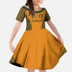 Custom Australia Rugby Championship 2024 Kid Short Sleeve Dress Aboriginal Art Tattoo Pattern