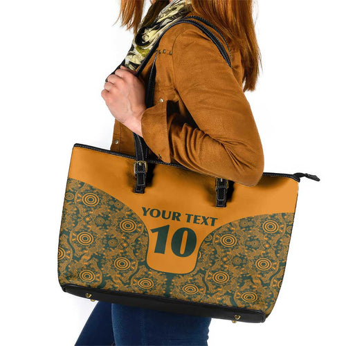 Custom Australia Rugby Championship 2024 Leather Tote Bag Aboriginal Art Tattoo Pattern