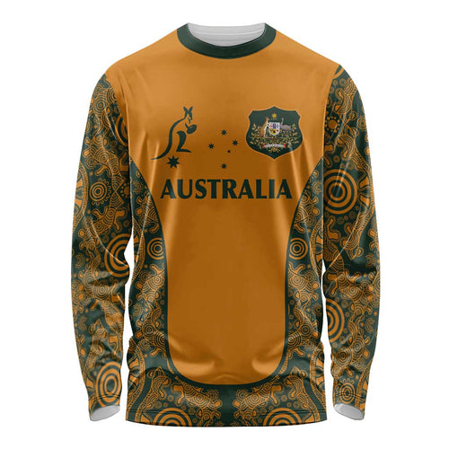 Custom Australia Rugby Championship 2024 Long Sleeve Shirt Aboriginal Art Tattoo Pattern